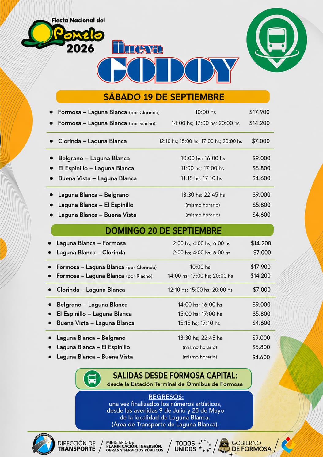 Horarios especiales Empresa Godoy - Fiesta Nacional del Pomelo 2026